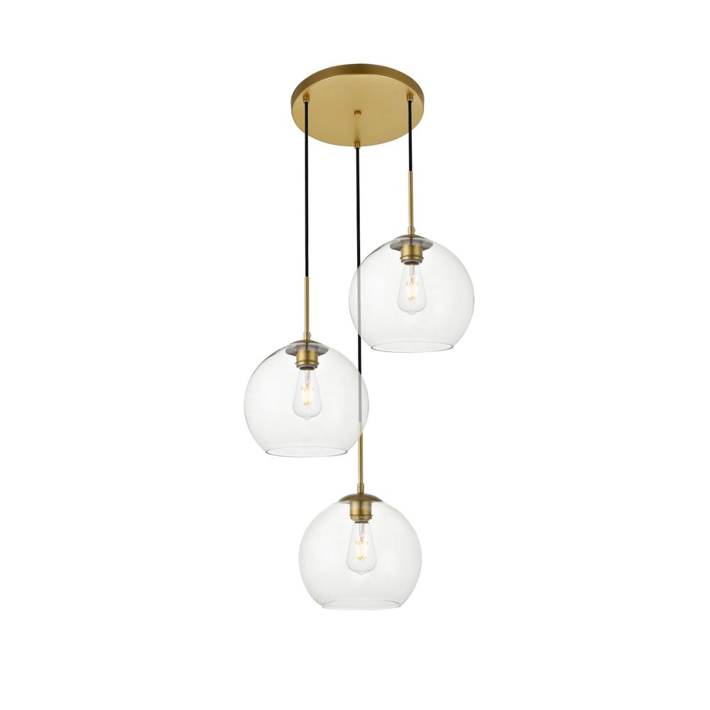 Baxter 3 Lights Brass Pendant With Clear Glass. Picture 1