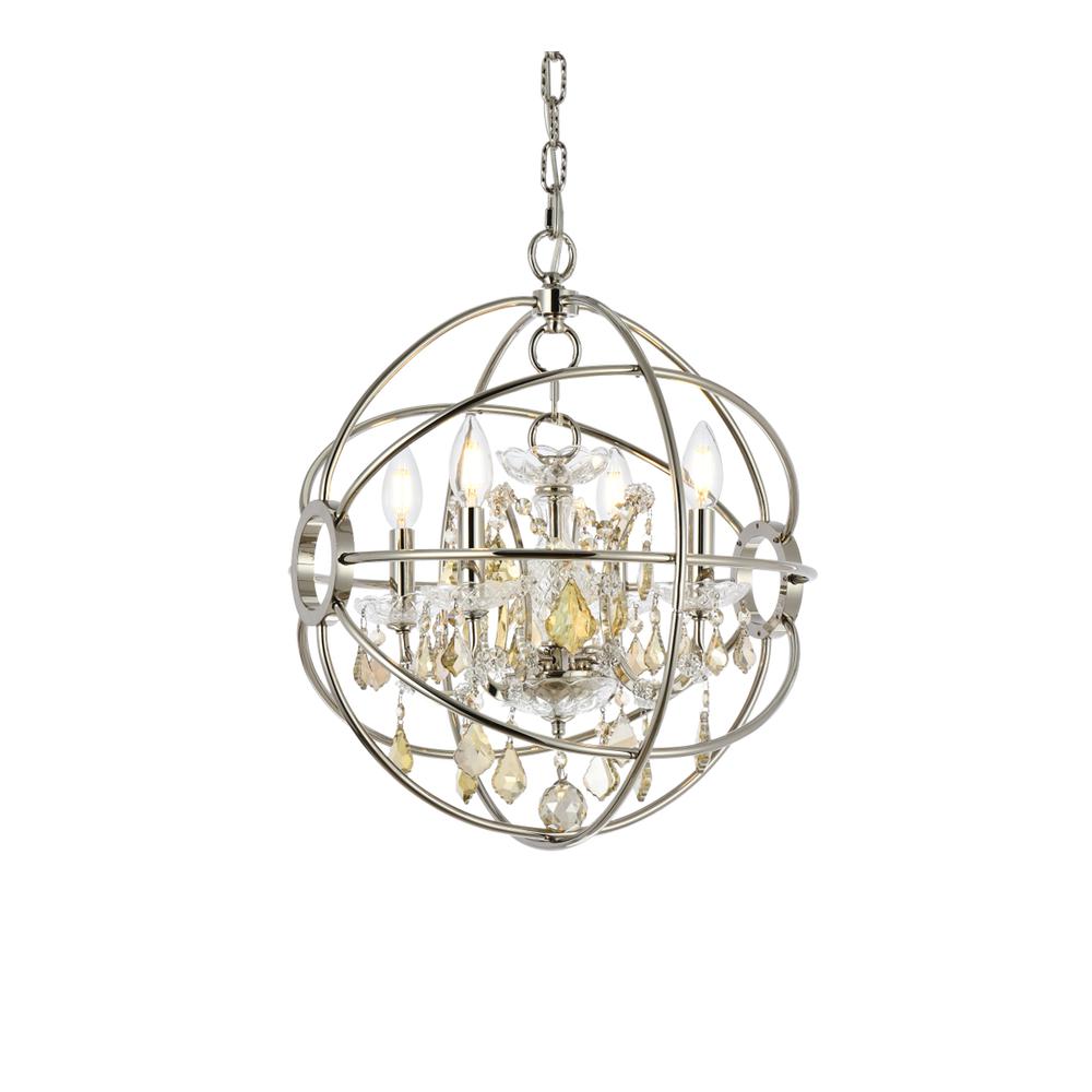 Geneva 4 light polished nickel Pendant Golden Teak (Smoky) Royal Cut crystal. Picture 2