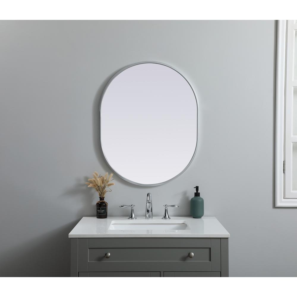 Metal Frame Oval Mirror 24x30 Inch in Silver. Picture 11