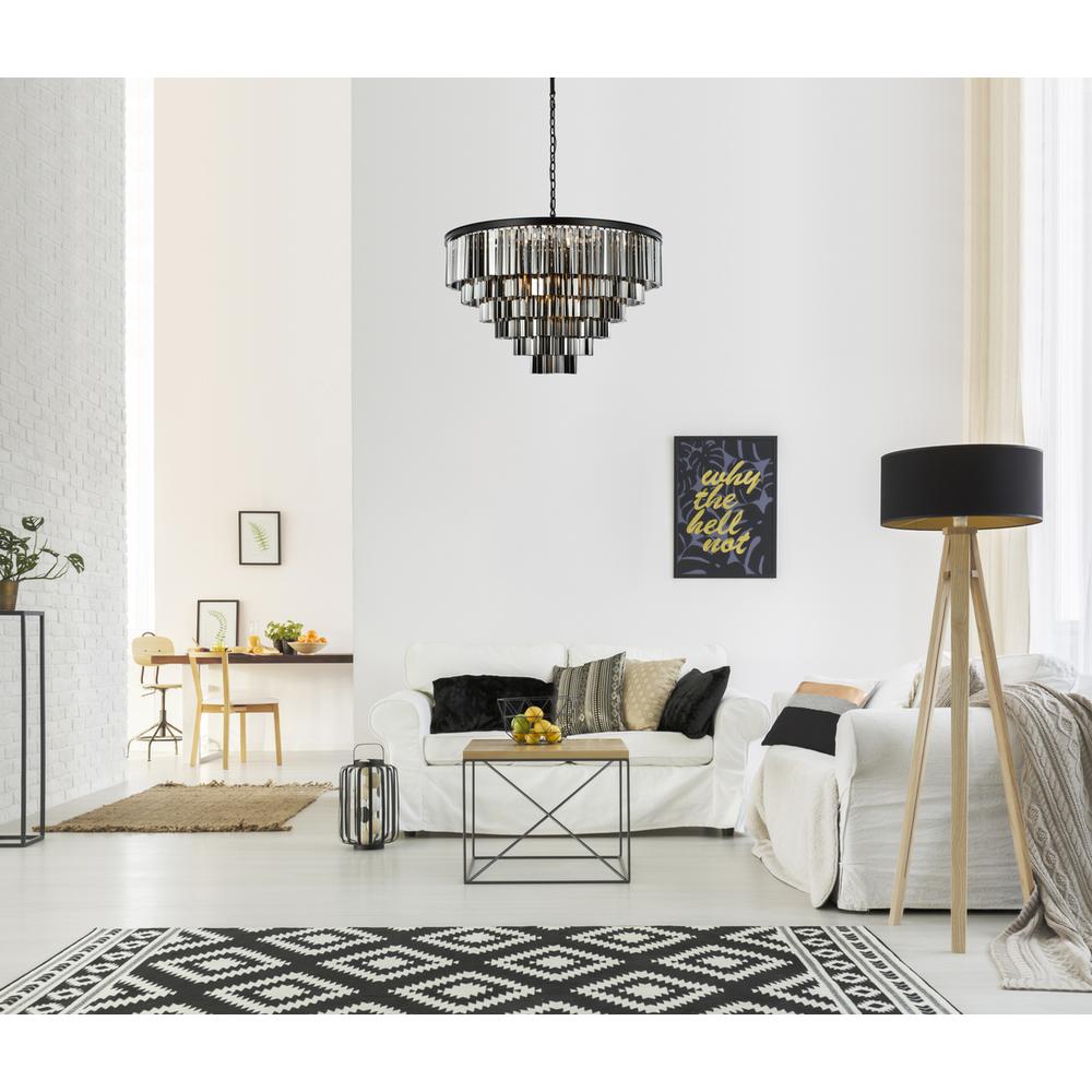 Sydney 33 light Matte Black Chandelier Silver Shade (Grey) Royal Cut Crystal. Picture 7