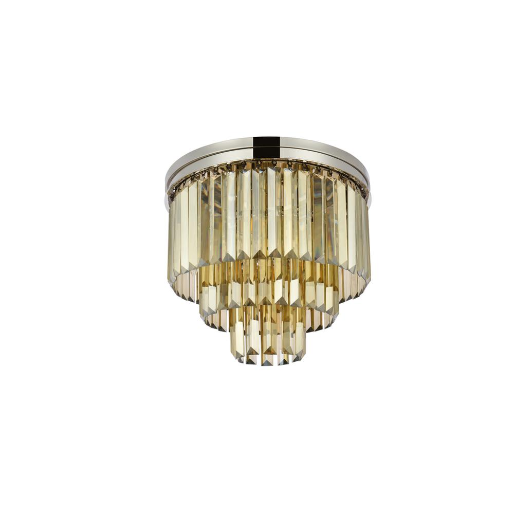 Sydney 9 light polished nickel Flush Mount Golden Teak (Smoky) Royal Cut Crystal. Picture 6