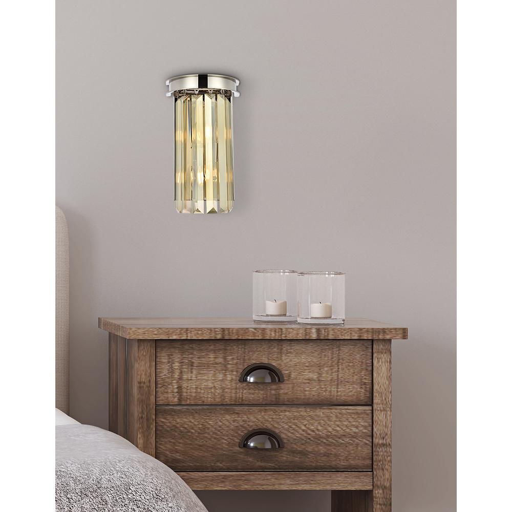 Sydney 2 light polished nickel Wall Sconce Golden Teak (Smoky) Royal Cut Crystal. Picture 7