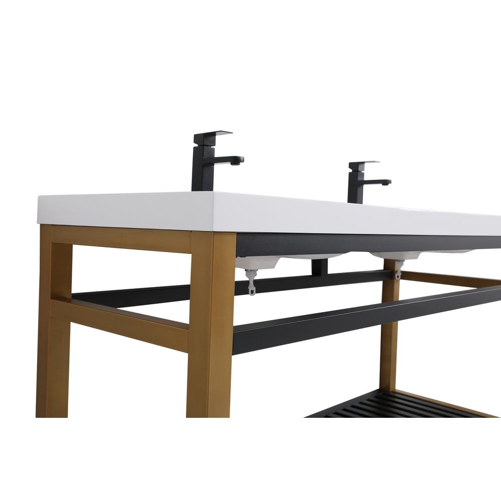 60 inch Double Bathroom Metal Vanity in Golden Black. Picture 9