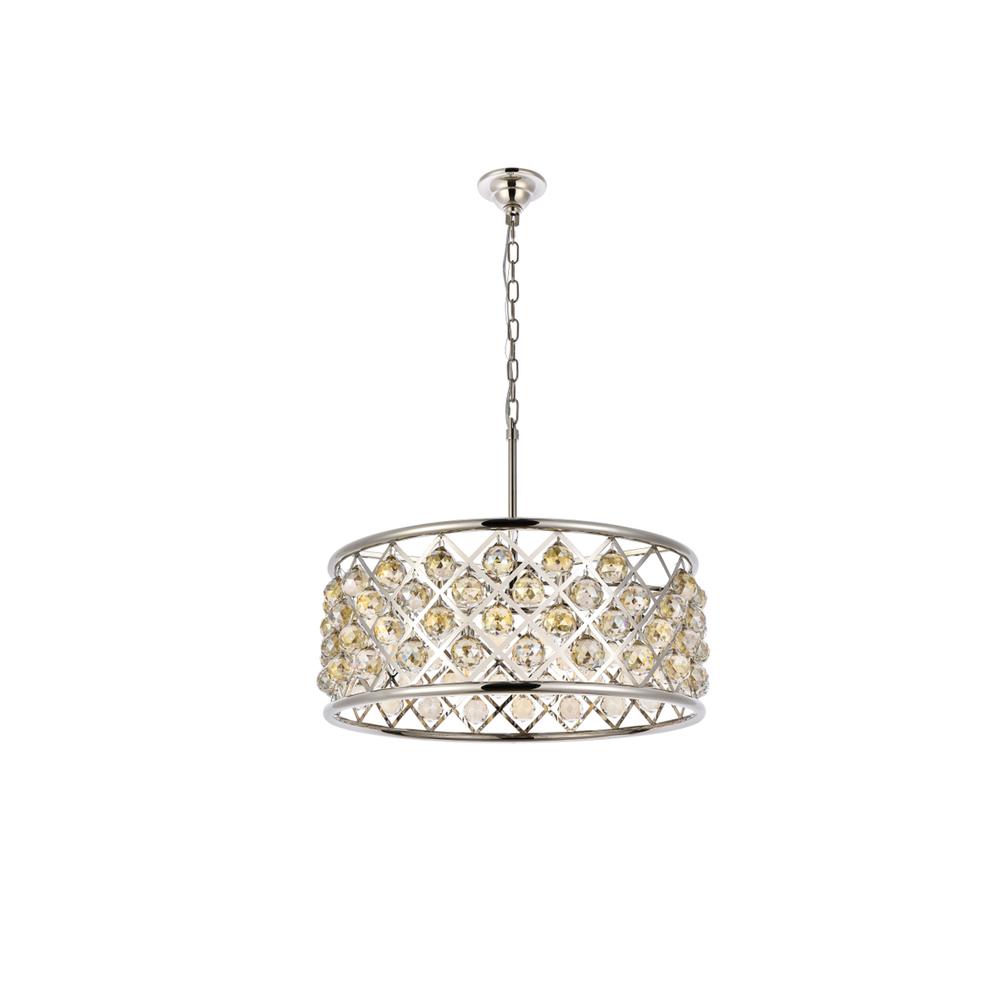 Madison 6 light polished Nickel Chandelier Golden Teak (Smoky) Royal Cut Crystal. Picture 6