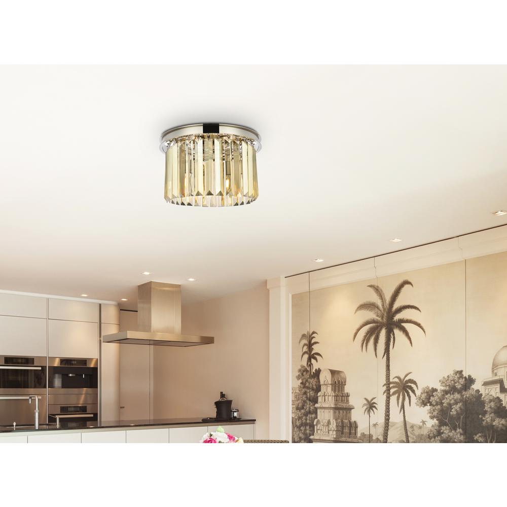 Sydney 3 light polished nickel Flush Mount Golden Teak (Smoky) Royal Cut Crystal. Picture 8