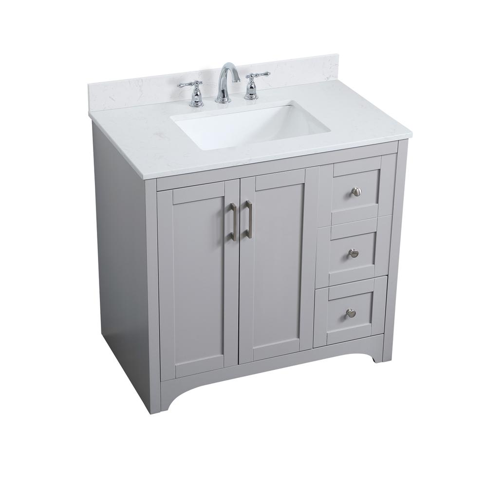 36 inch Single Bathroom Vanity in Grey with Backsplash. Picture 9
