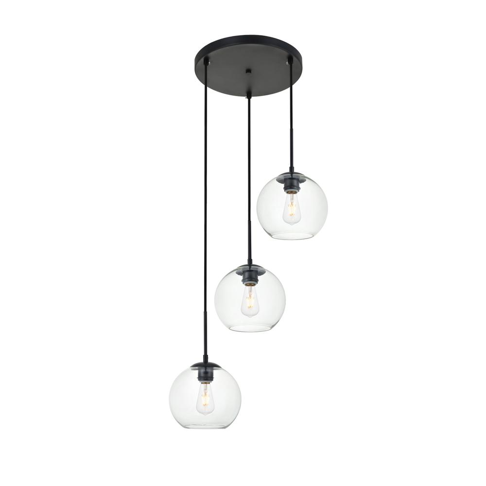 Baxter 3 Lights Black Pendant With Clear Glass. Picture 2