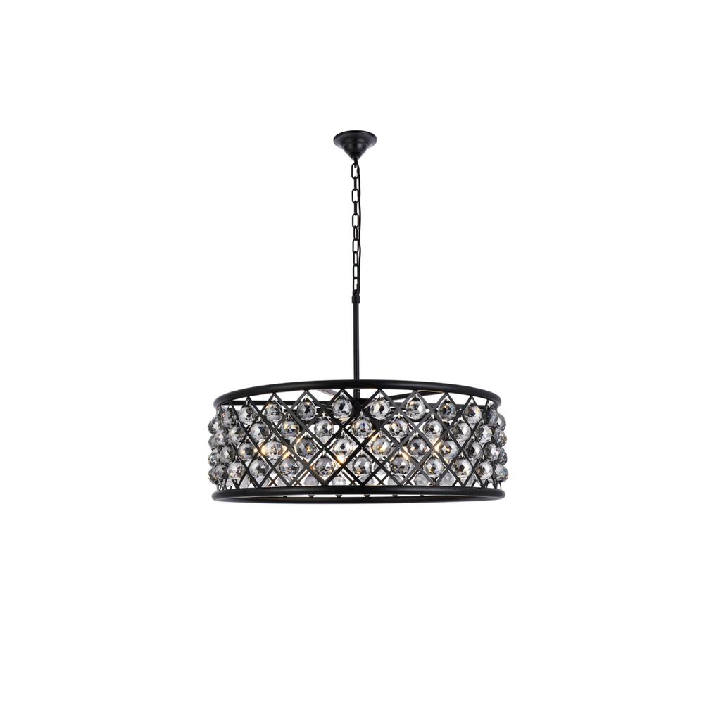 Madison 8 light Matte Black Chandelier Silver Shade (Grey) Royal Cut Crystal. Picture 1