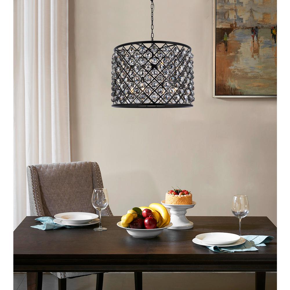 Madison 8 light Matte Black Chandelier Silver Shade (Grey) Royal Cut Crystal. Picture 8