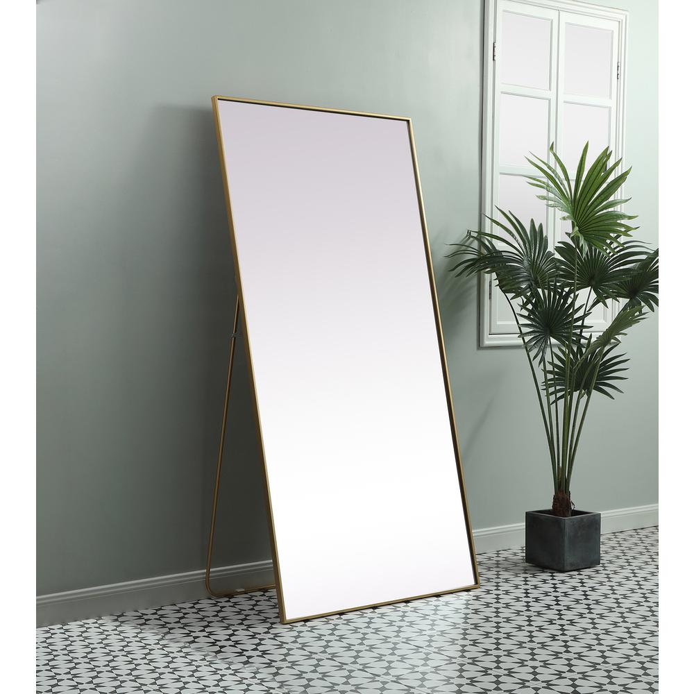 Metal Frame Rectangle Full Length Mirror 36x72 Inch in Brass. Picture 2
