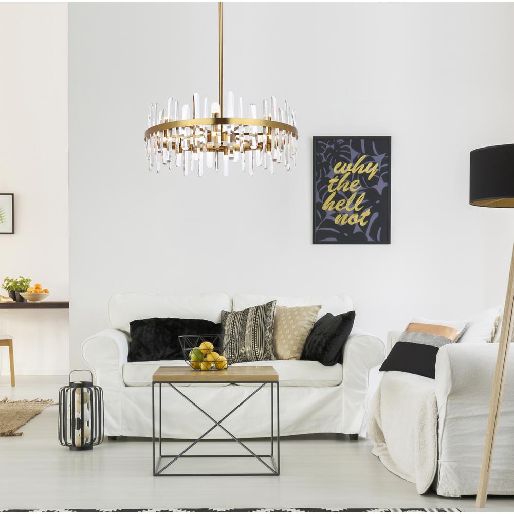 Serena 32 inch crystal round chandelier in satin gold. Picture 7