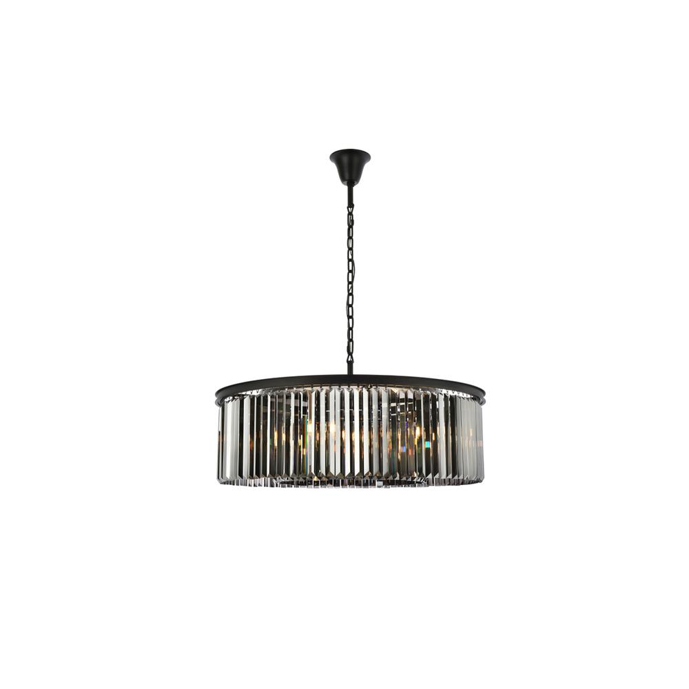 Sydney 10 light Matte Black Chandelier Silver Shade (Grey) Royal Cut Crystal. Picture 1