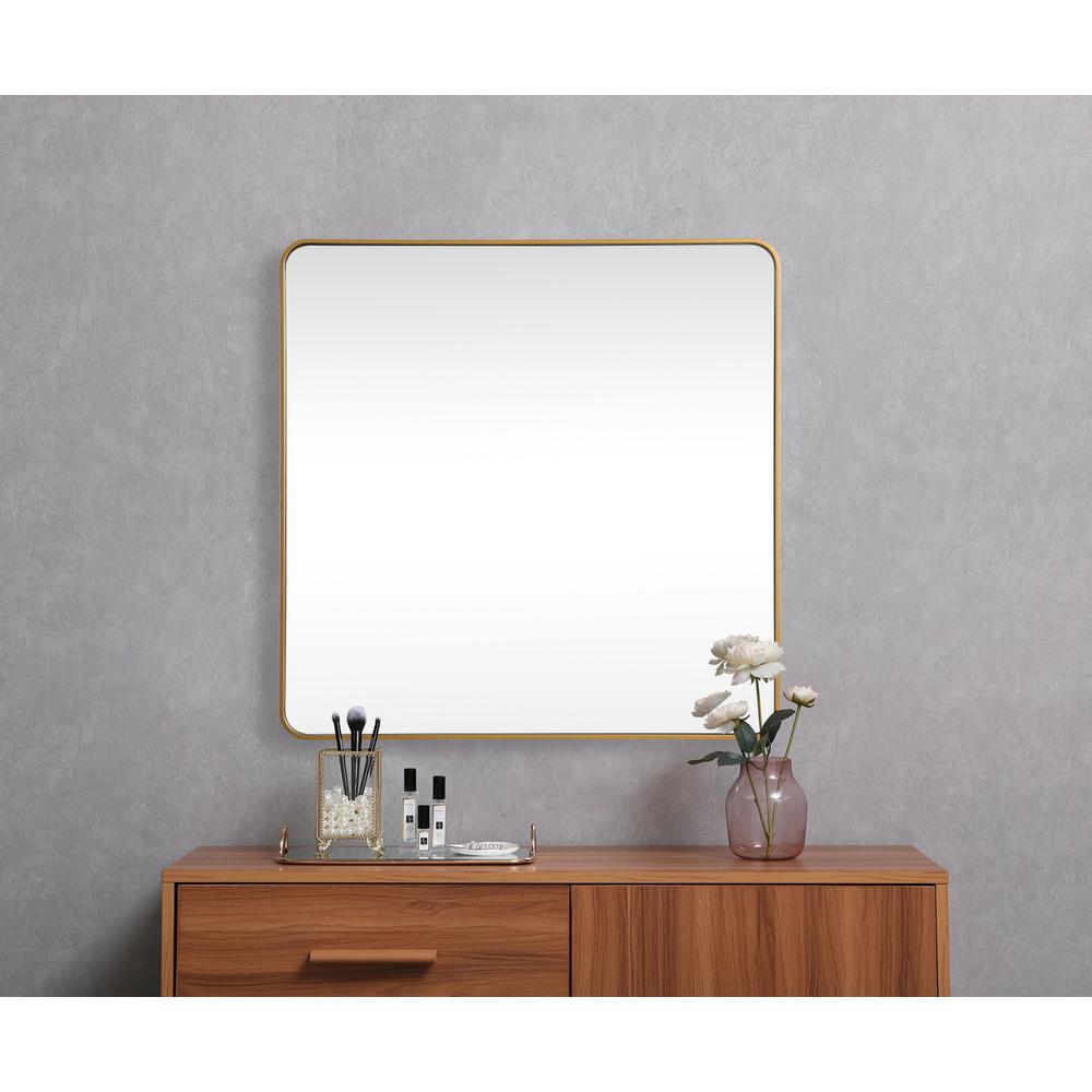Soft corner metal square mirror 48x48 inch in Brass. Picture 3