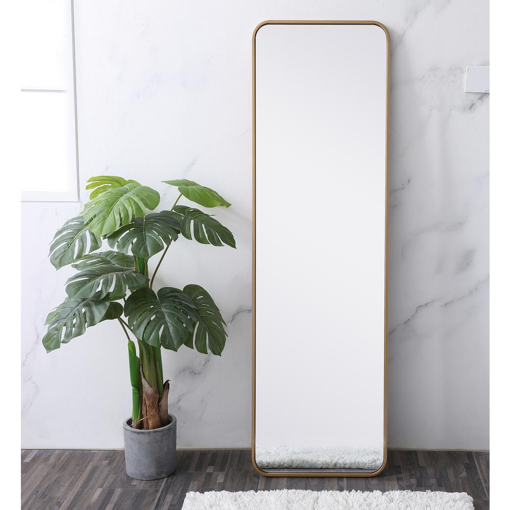 Soft corner metal rectangular mirror 18x60 inch in Brass. Picture 9