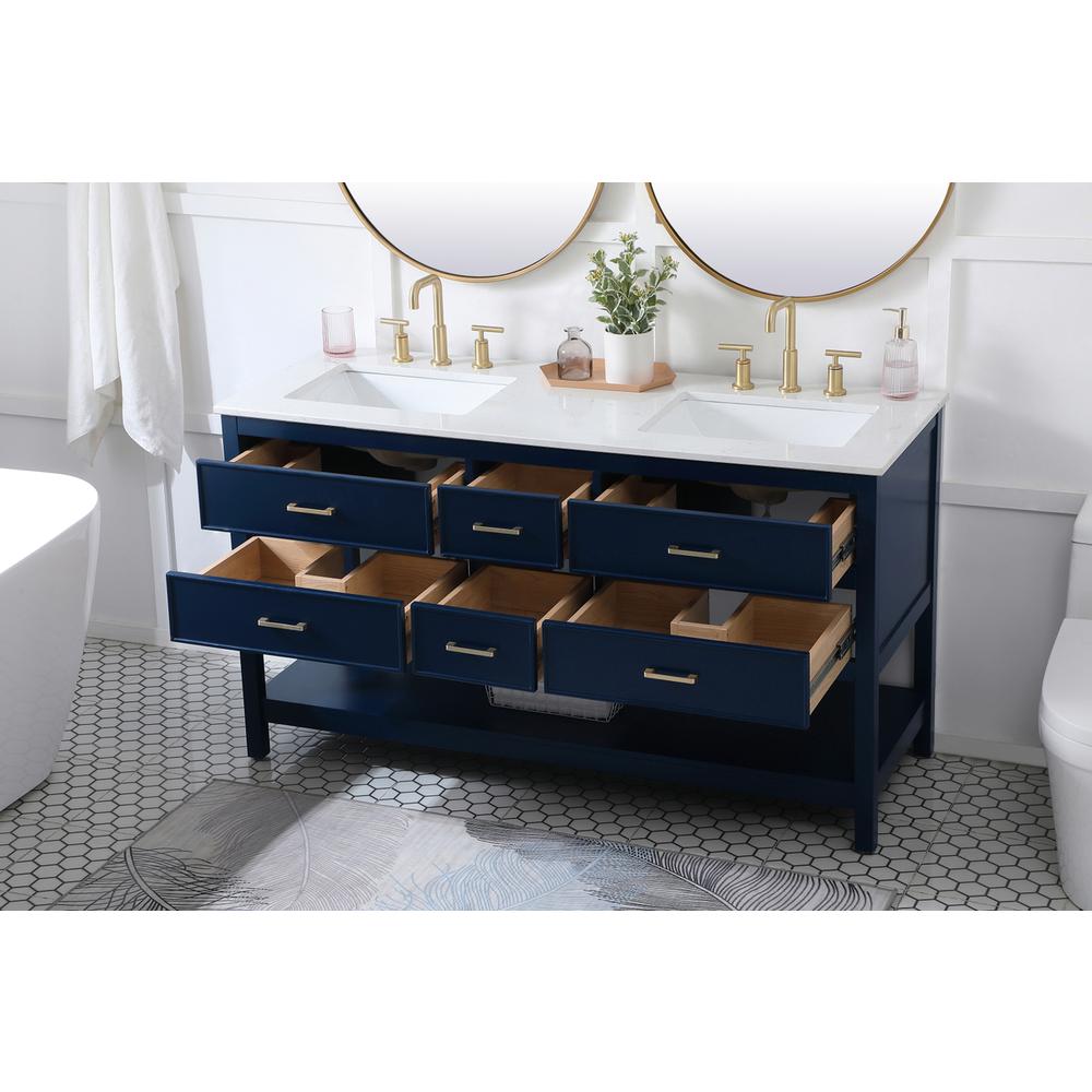 60 inch double bathroom vanity in blue. Picture 3