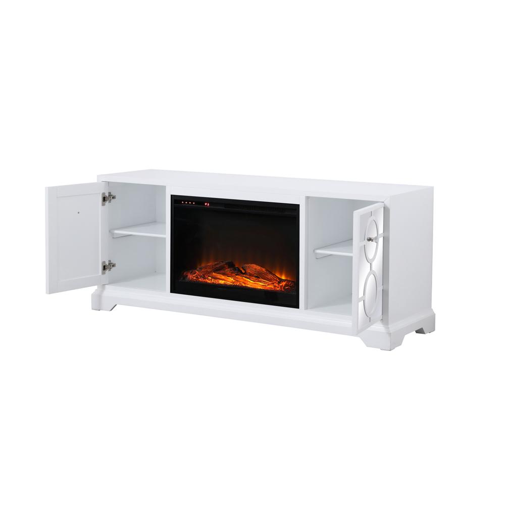 60 in. mirrored TV stand with wood fireplace insert in white. Picture 6