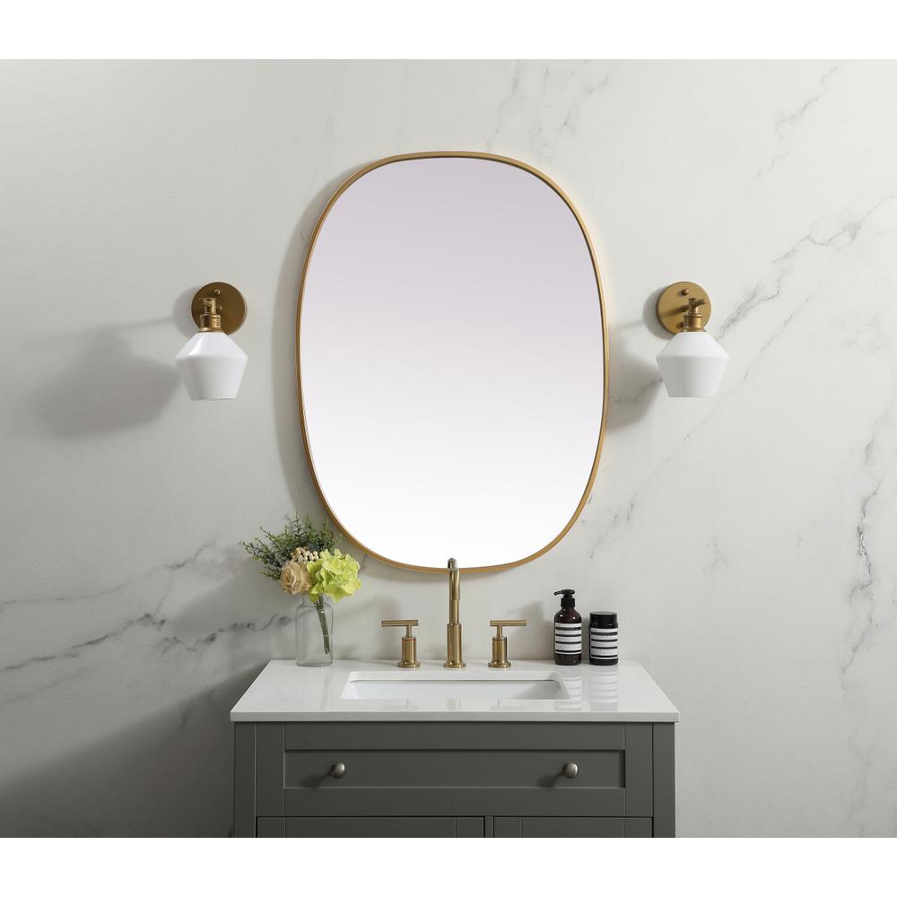 Metal Frame Oval Mirror 27x36 Inch in Brass. Picture 11