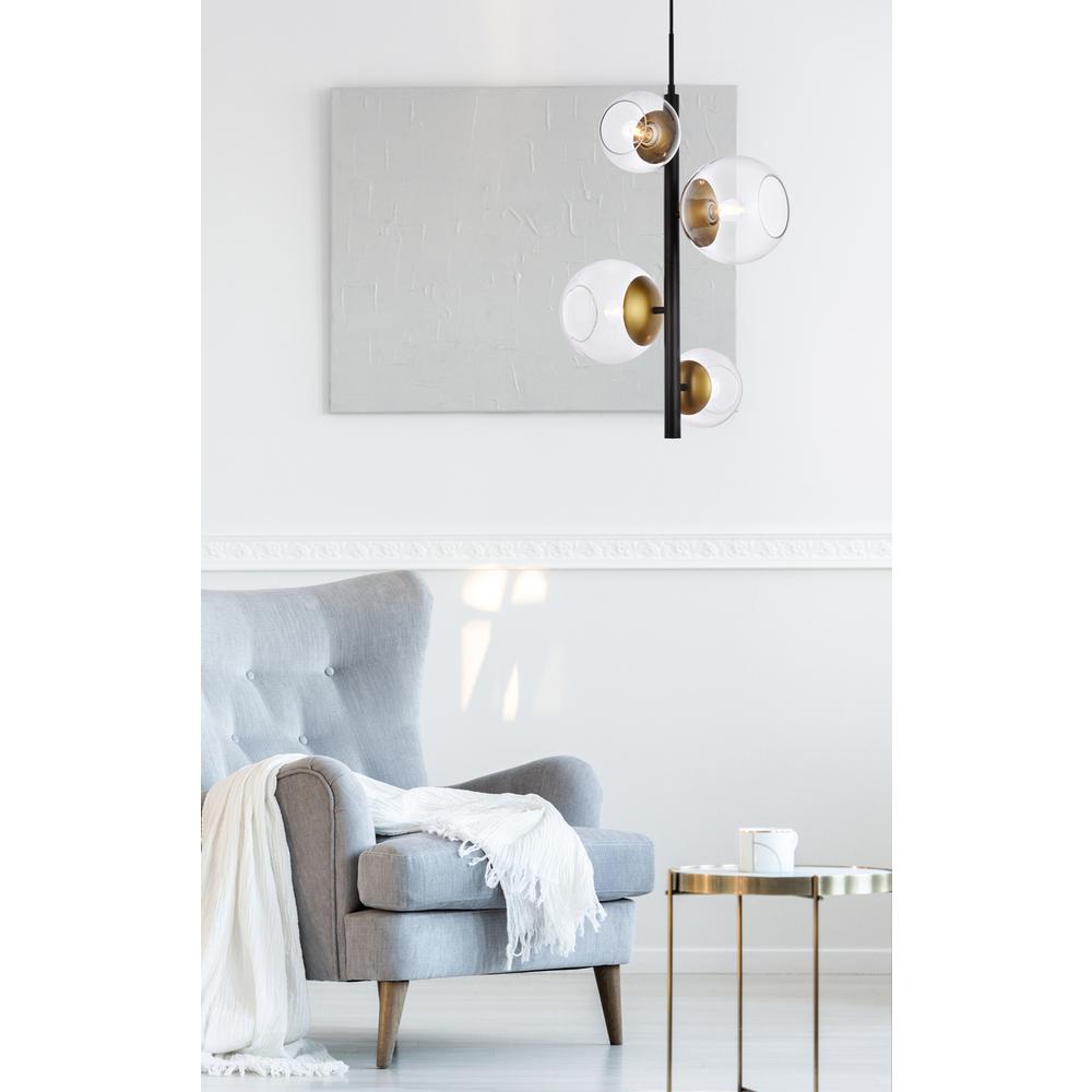 Wells 18 inch pendant in black and brass with clear shade. Picture 7