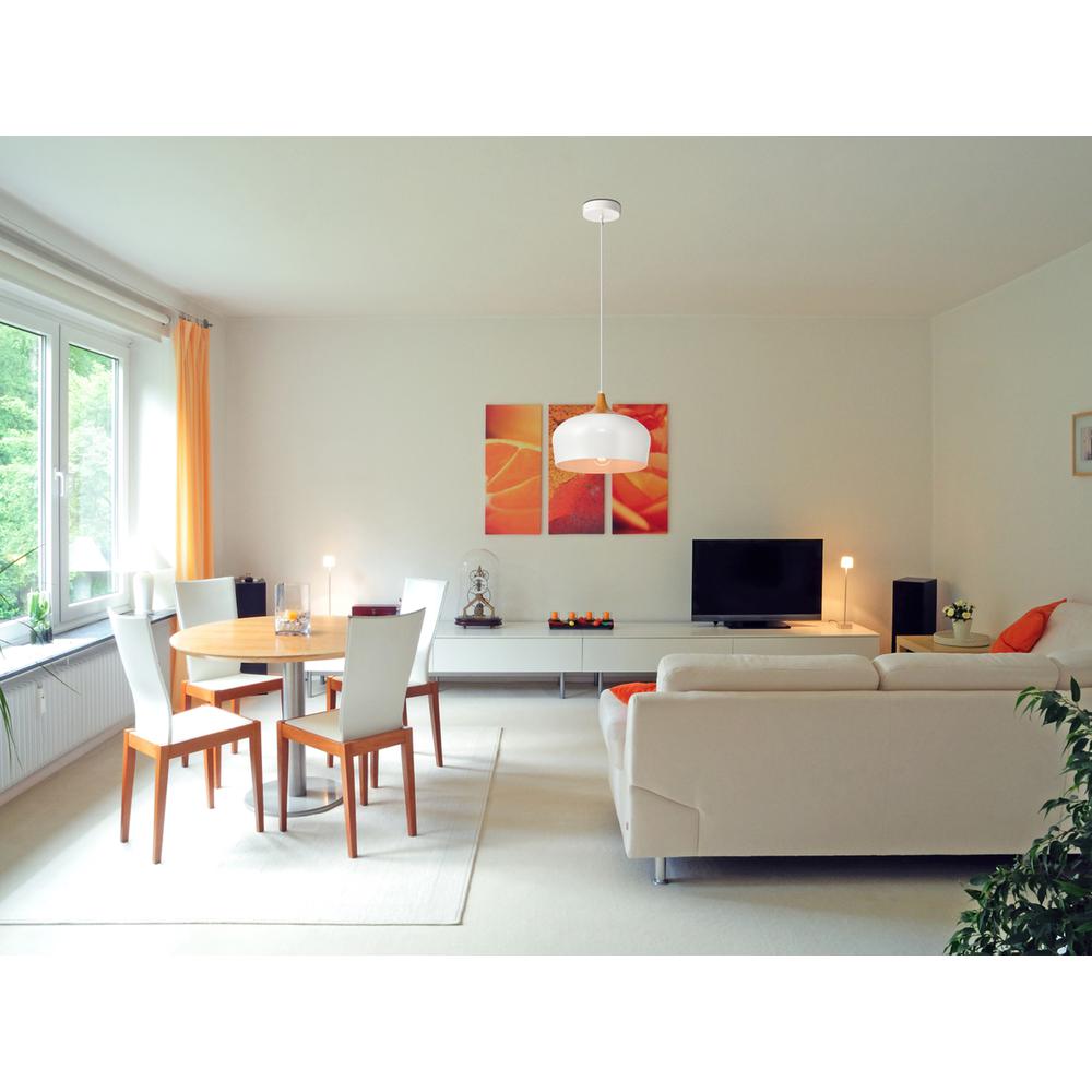 Nora Collection Pendant D11.5in H9in Lt:1 frosted white and natural wood finish. Picture 7