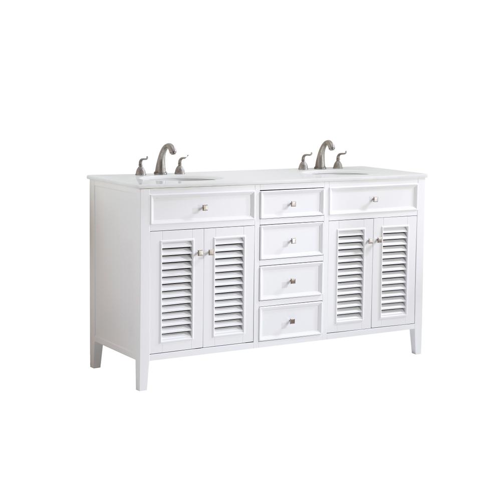 60 inch Double Bathroom vanity in White with ivory white engineered marble. Picture 12