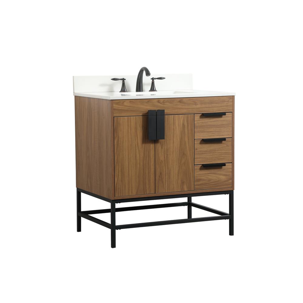 32 inch Single bathroom vanity in walnut brown with backsplash. Picture 7