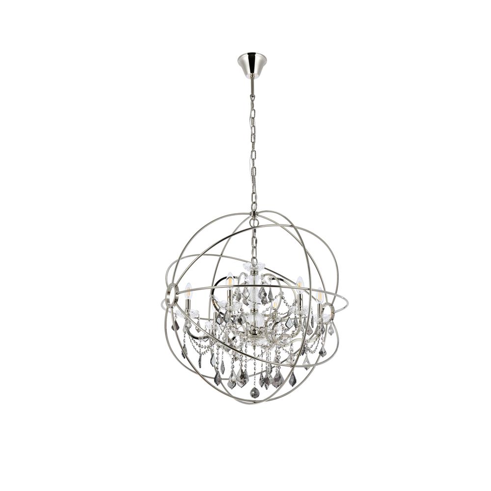 Geneva 6 light polished nickel Chandelier Silver Shade (Grey) Royal Cut crystal. Picture 6