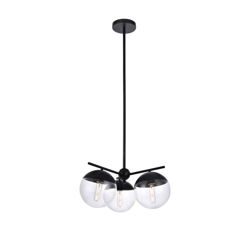 Eclipse 3 Lights Black Pendant With Clear Glass. Picture 2