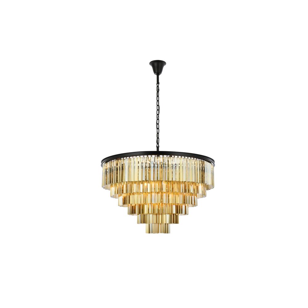 Sydney 33 light Matte Black Chandelier Golden Teak (Smoky) Royal Cut Crystal. Picture 1