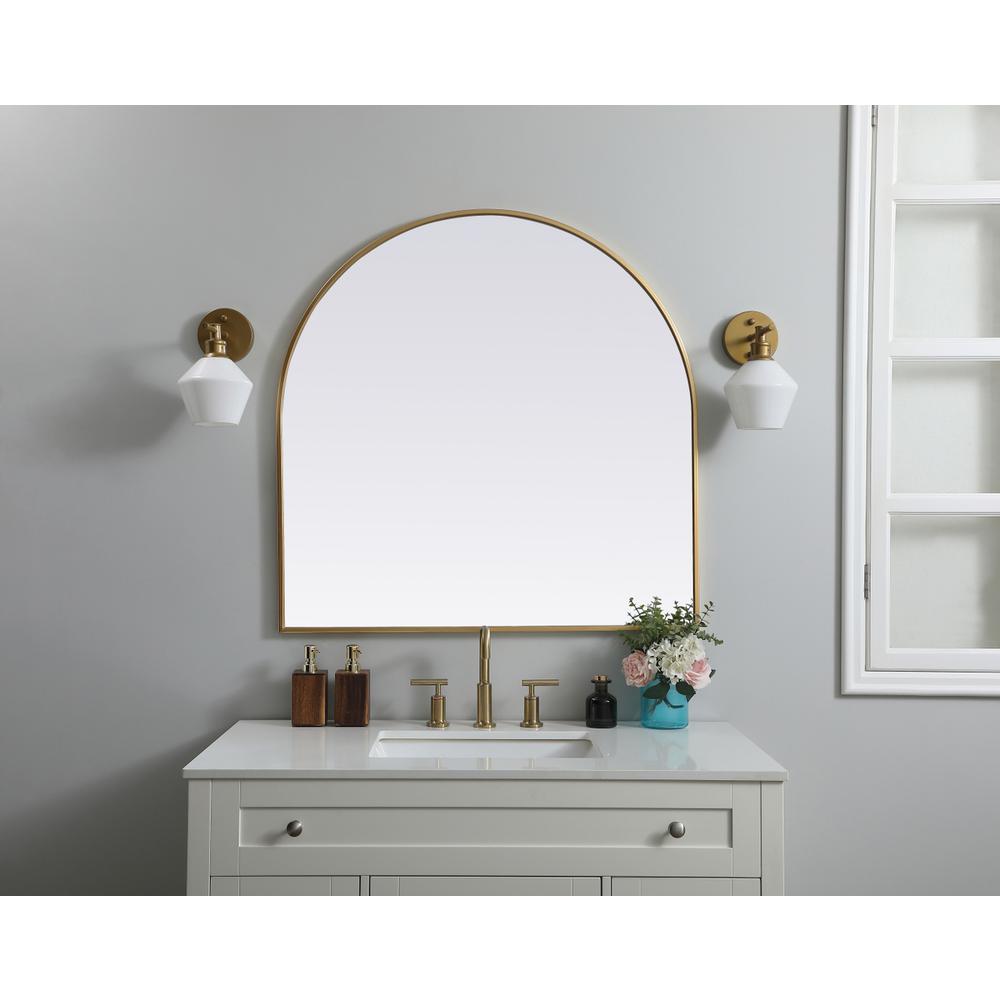 Metal Frame Arch Mirror 36x36 Inch in Brass. Picture 9