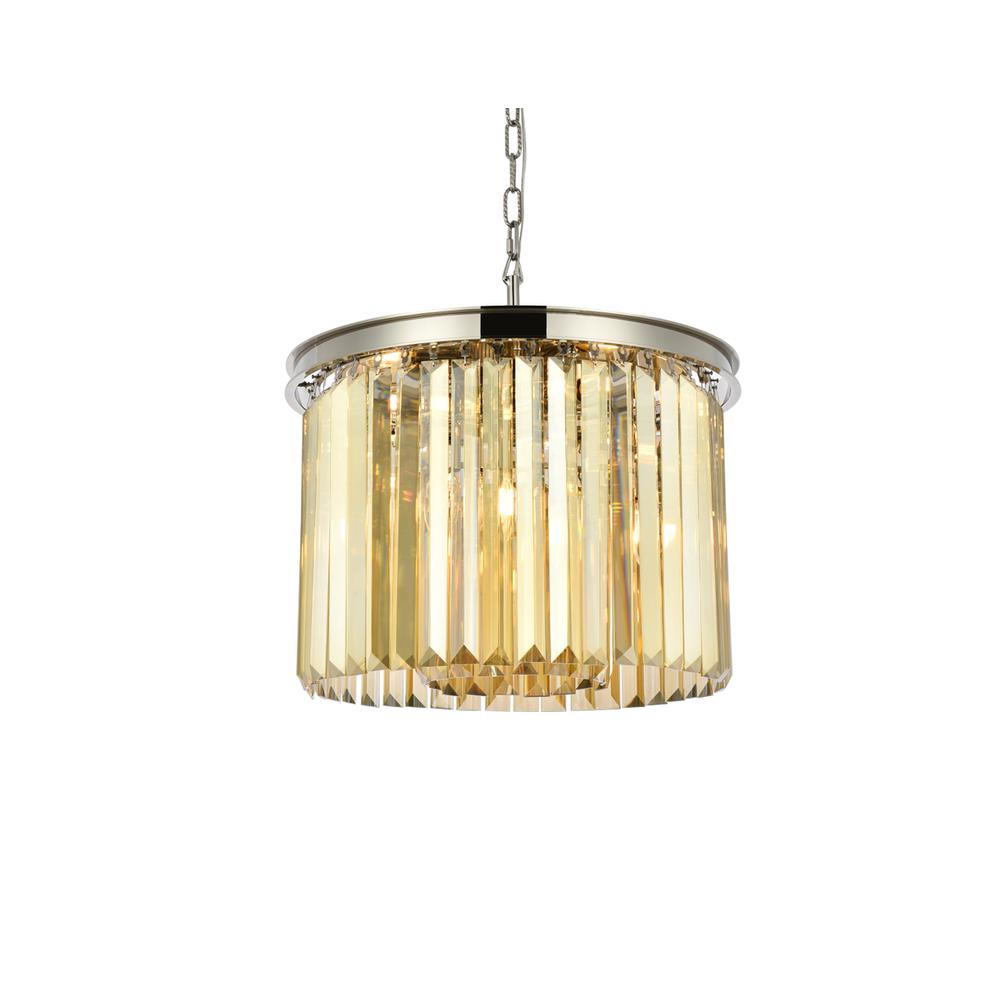 Sydney 6 light polished nickel Pendant Golden Teak (Smoky) Royal Cut Crystal. Picture 2