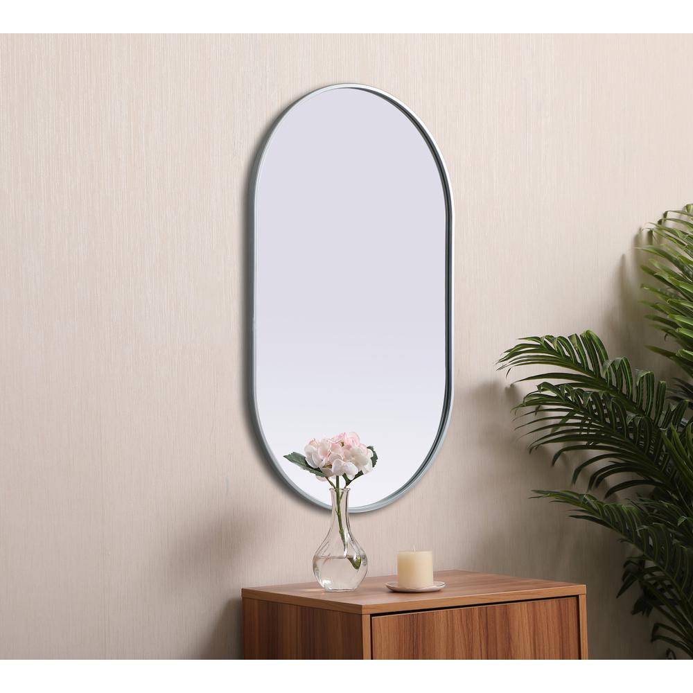 Metal Frame Oval Mirror 24x40 Inch in Silver. Picture 4