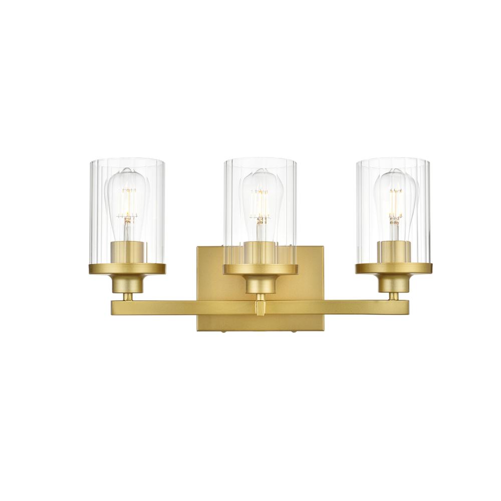 Saanvi 3 light Brass and Clear Bath Sconce. Picture 1