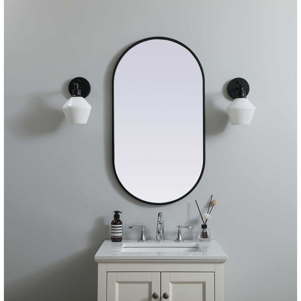 Metal Frame Oval Mirror 20x36 Inch in Black. Picture 11