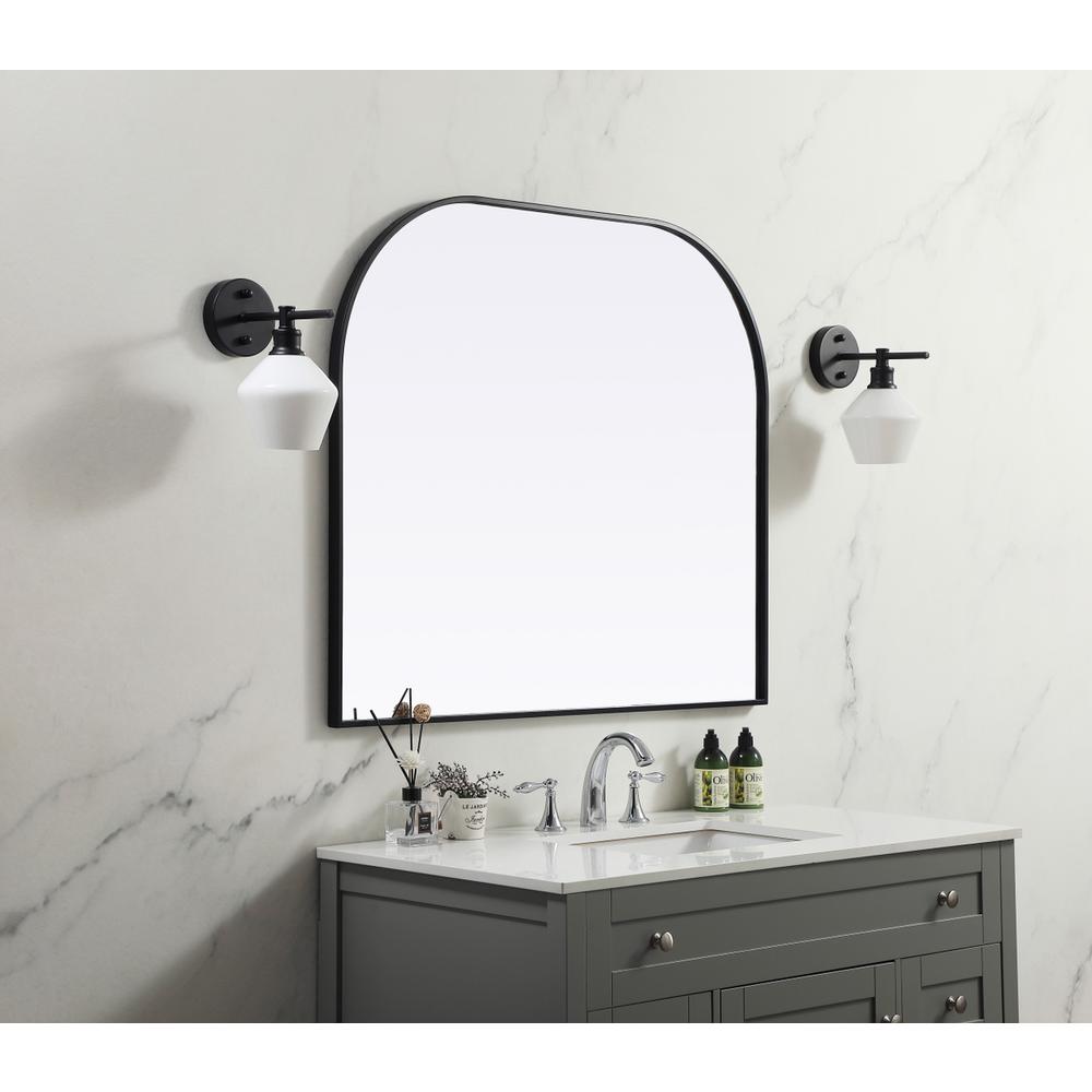 Metal Frame Arch Mirror 40x34 Inch in Black. Picture 2