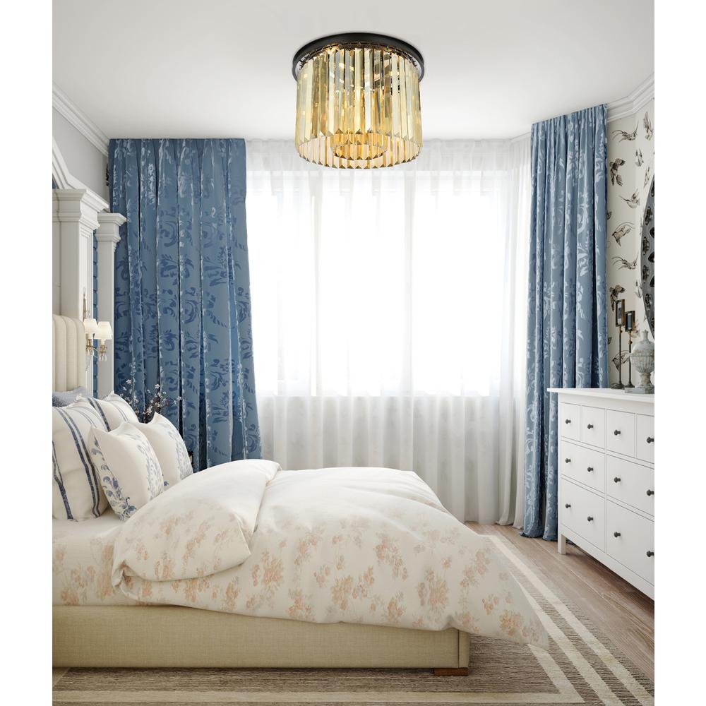 Sydney 6 light Matte Black Flush Mount Golden Teak (Smoky) Royal Cut Crystal. Picture 8