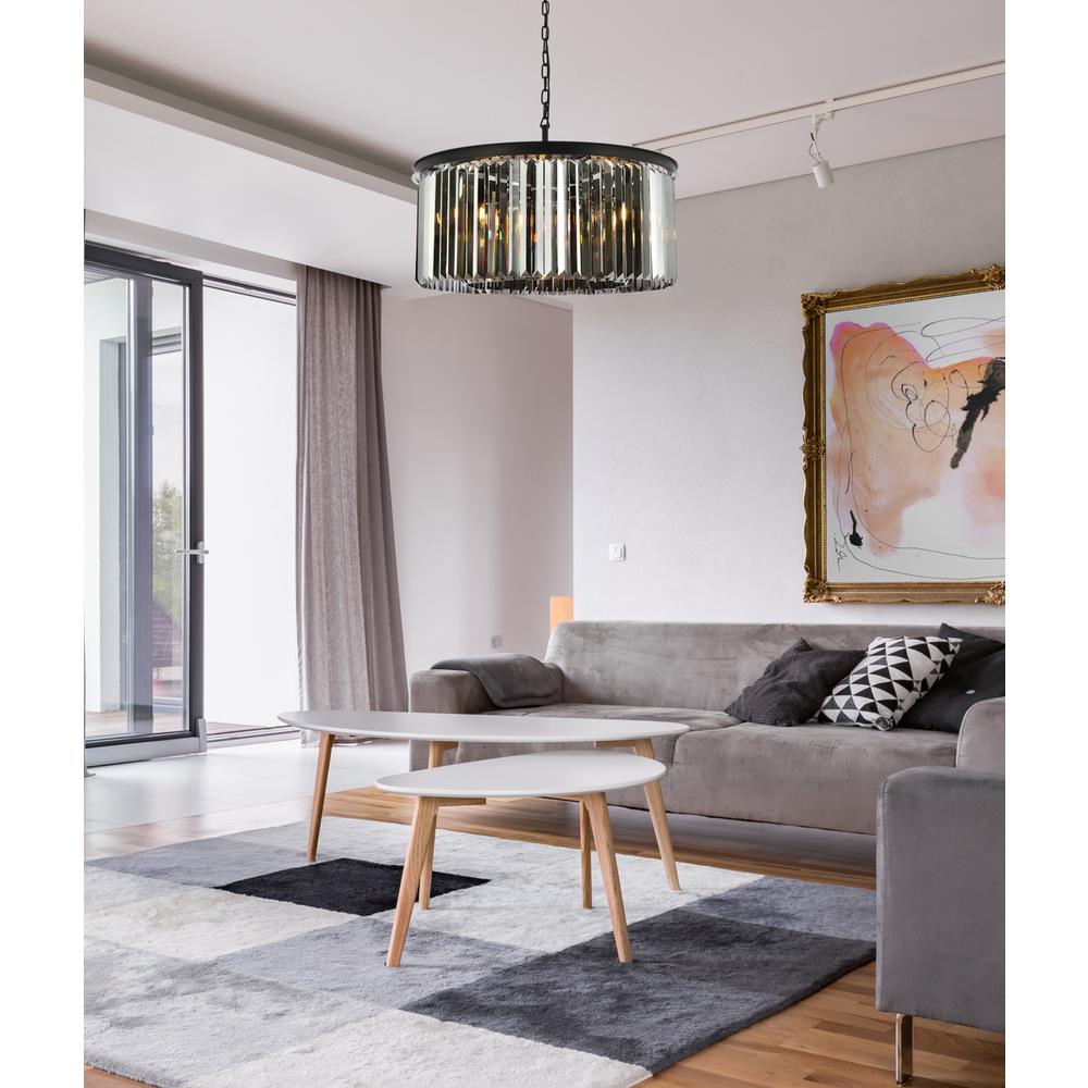 Sydney 8 light Matte Black Chandelier Silver Shade (Grey) Royal Cut Crystal. Picture 8
