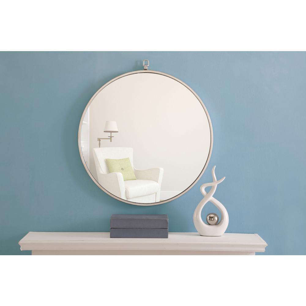 Metal frame Round Mirror with decorative hook 24 inch Silver finish. Picture 2