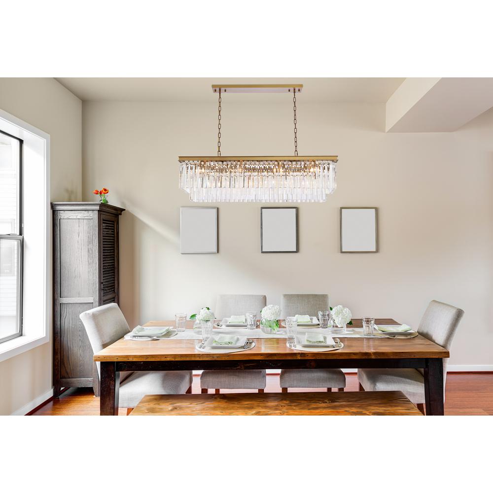 Sydney 50 inch rectangle crystal chandelier in satin gold. Picture 7