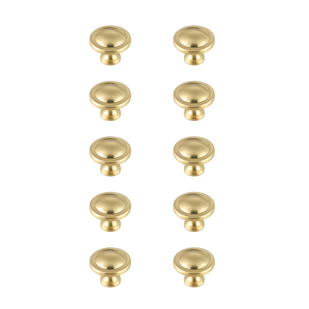 Garlande 1.2" Diameter Brushed Gold Mushroom Knob Multipack (Set of 10). Picture 1