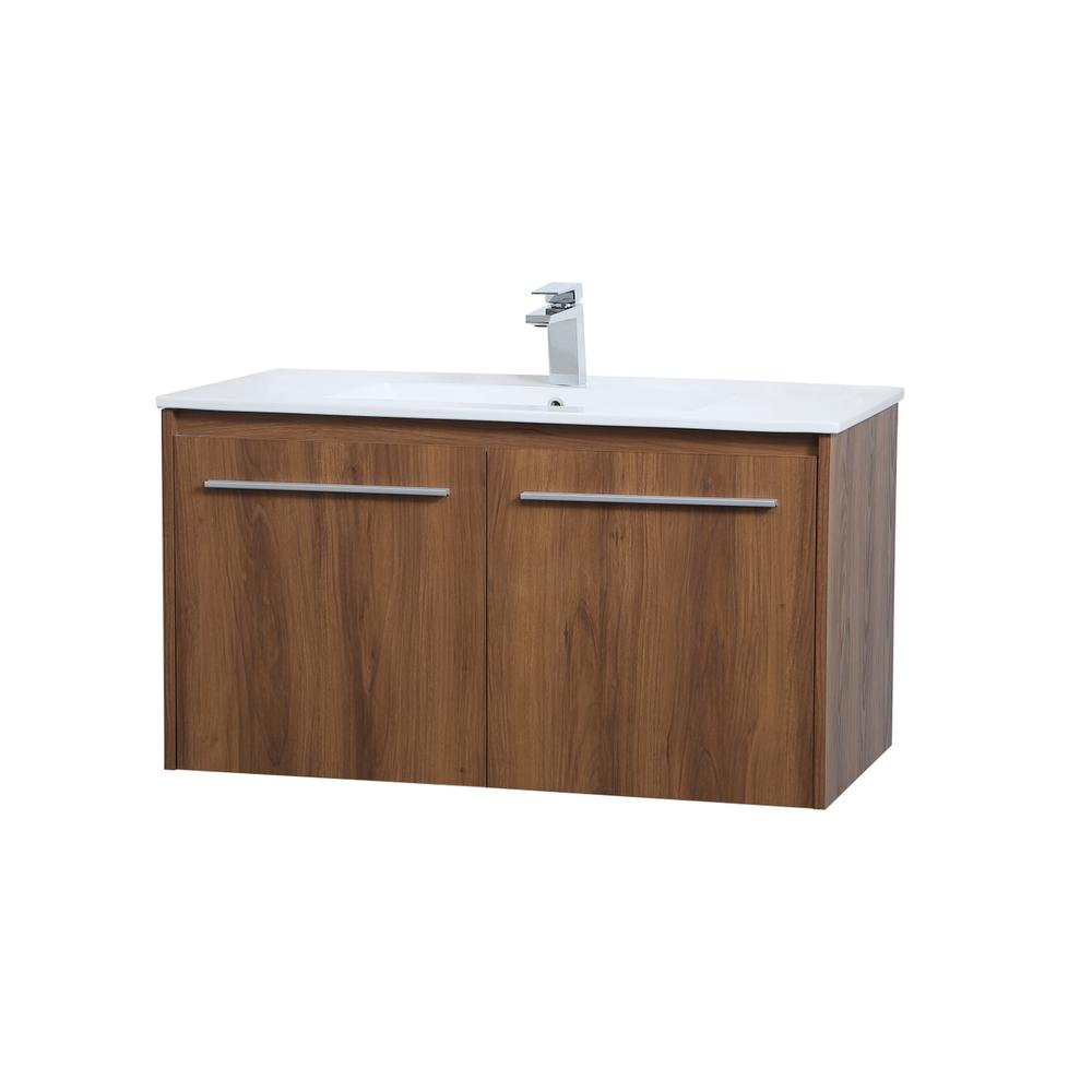 36 inch  Single Bathroom Floating Vanity in Walnut Brown. Picture 6