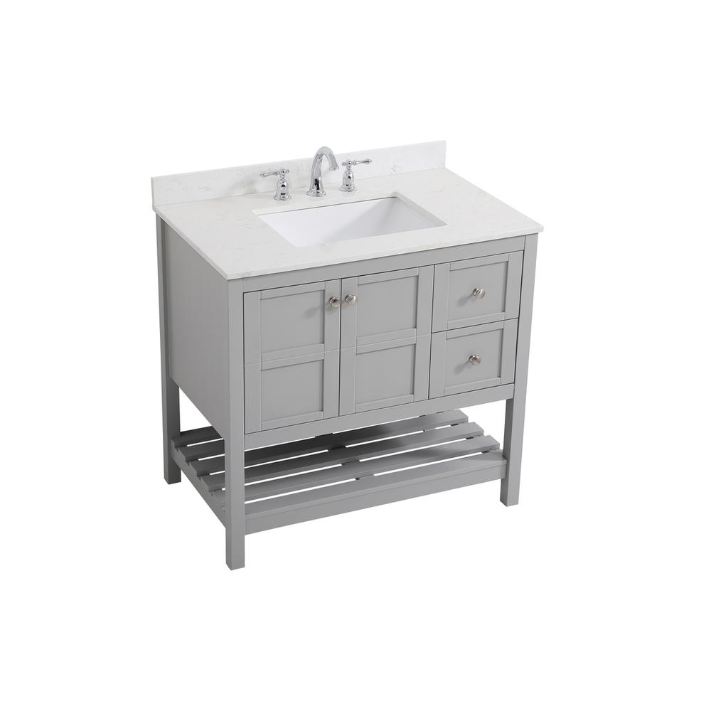 36 inch Single Bathroom Vanity in Gray with Backsplash. Picture 8