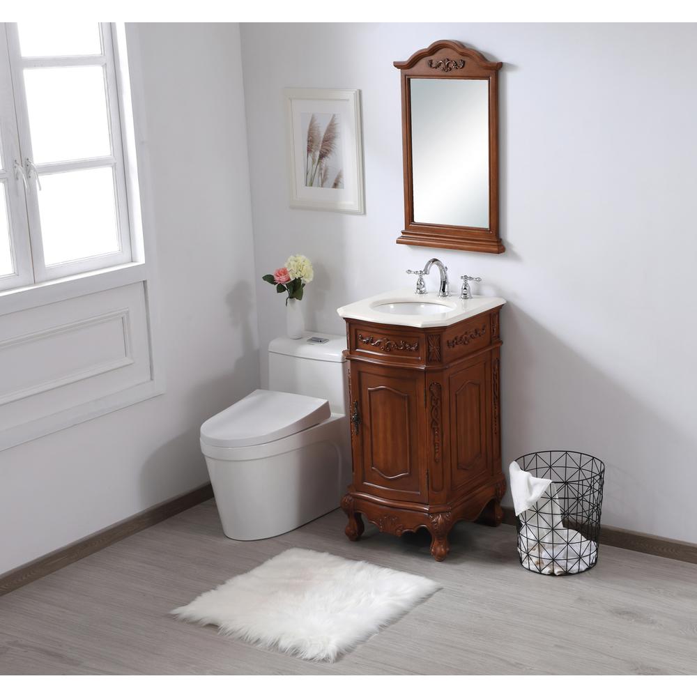 19 inch Single Bathroom vanity in teak with ivory white engineered marble. Picture 10