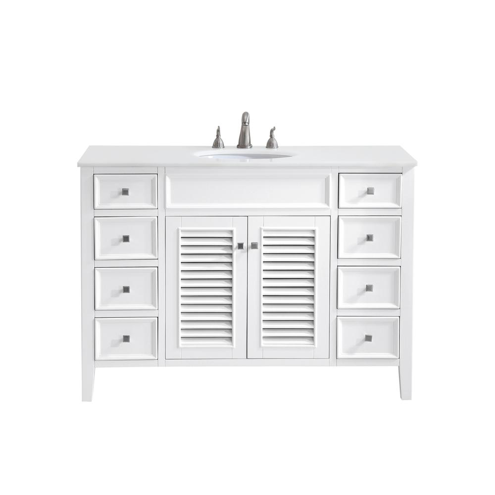 48 inch Single Bathroom vanity in White with ivory white engineered marble. Picture 1