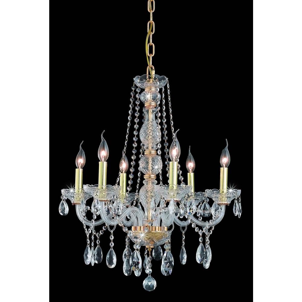 Verona 6 light Gold Chandelier Clear Royal Cut Crystal. Picture 1