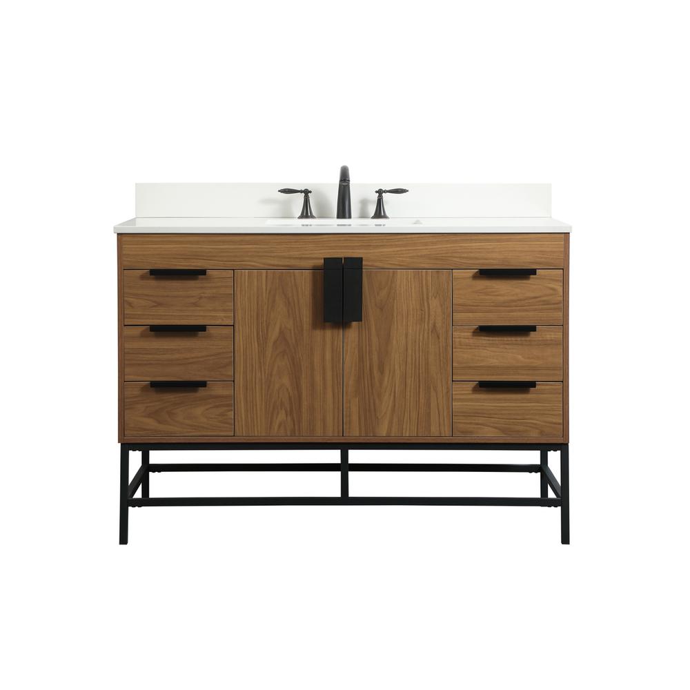 48 inch Single bathroom vanity in walnut brown with backsplash. Picture 1