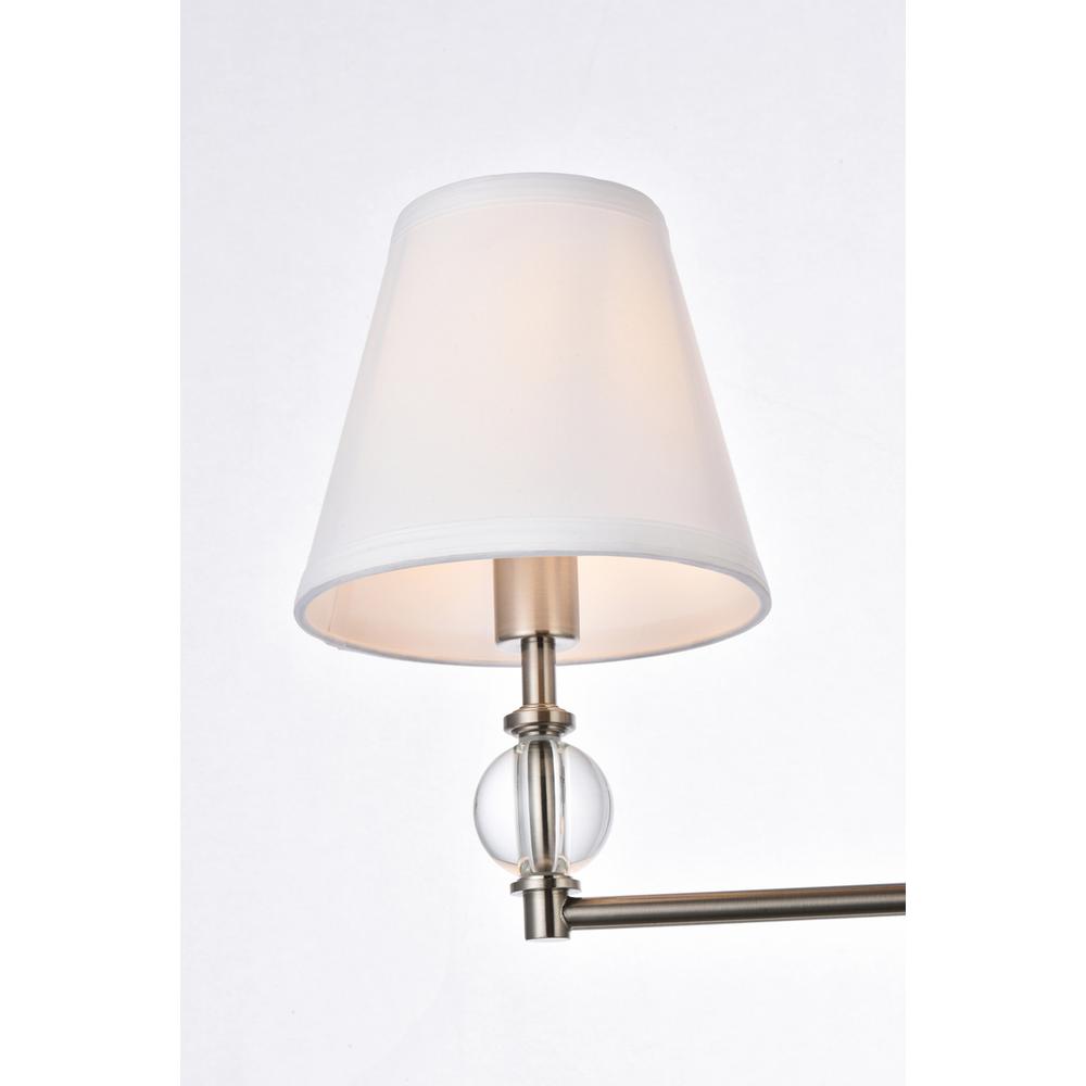 Bethany 3 lights bath sconce in satin nickel with white fabric shade. Picture 4