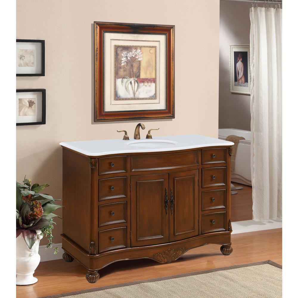 48 inch Single Bathroom vanity in Teak Color with ivory white engineered marble. Picture 11