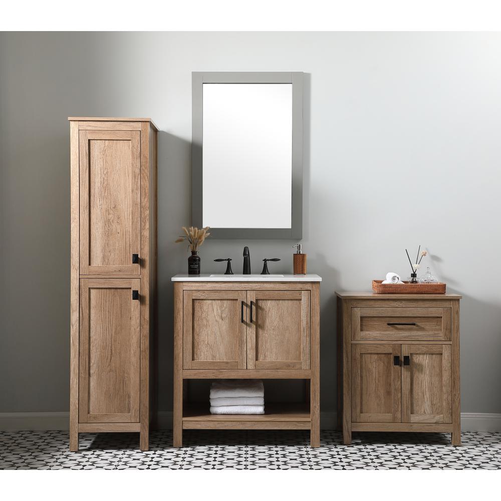 16 Inch Wide Bathroom Linen Storage Freestanding Cabinet In Natural Oak. Picture 10