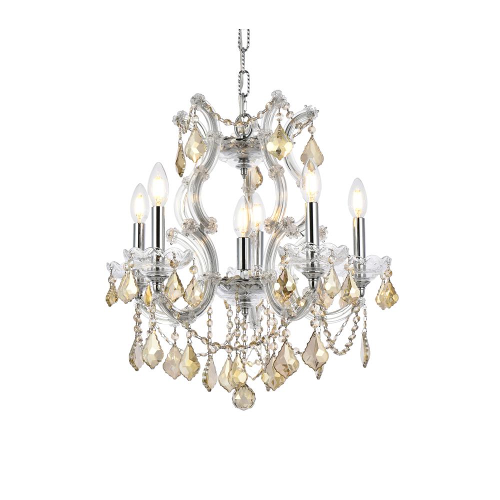 Maria Theresa 6 light Chrome Pendant Golden Teak (Smoky) Royal Cut Crystal. Picture 2