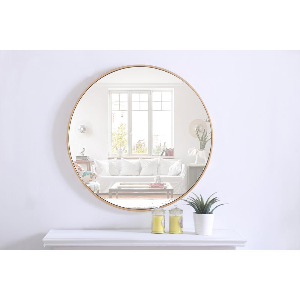 Metal frame Round Mirror 32 inch Brass finish. Picture 2